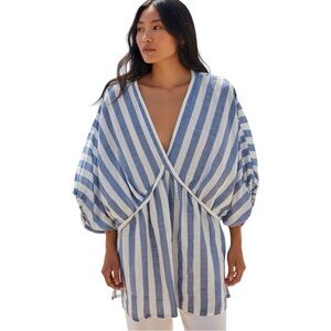 Max Studio Blue and White Striped Tunic Top Size XL